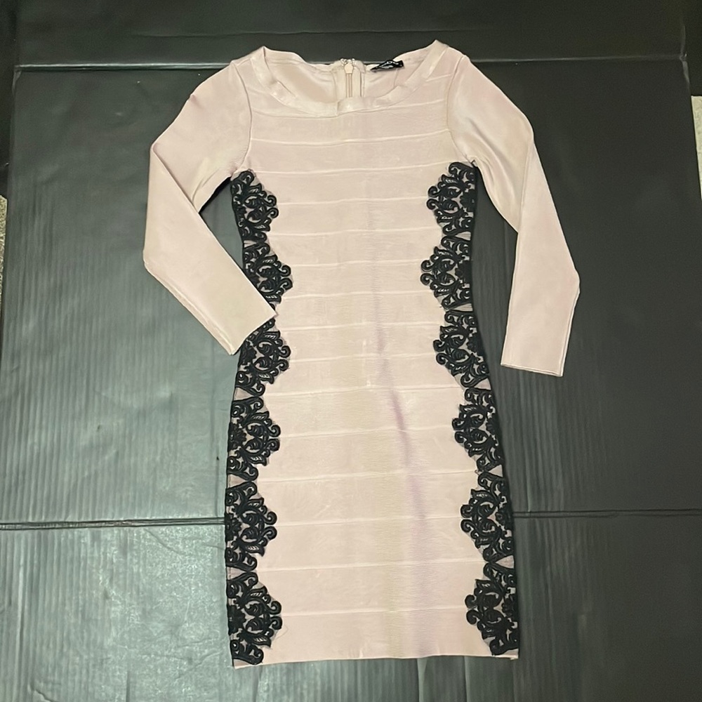 Bebe Pink & Black Lace Bandage Dress XS